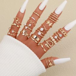 22 sets of ladies jewelry european and american new creative simple temperament spiral fake-pearl love ring gold-color