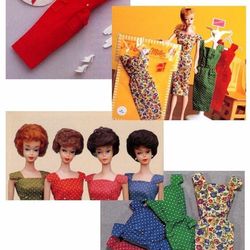 Fashion doll Barbie Clothes sewing Patterns - 60s style cocktail dress - Doll outfit ideas Digital download PDF