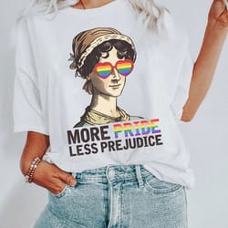 more pride less prejudice lgbt shirt, jane austen shirt, proud ally shirt, pride month