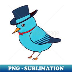 Little blue bird with a top hat and bow tie - High-Resolution PNG Sublimation File - Unlock Vibrant Sublimation Designs