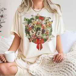 vintage disneyland christmas shirt, laurel wreath mickey and friends christmas shirt, wdw shirt, disney holiday shirt,