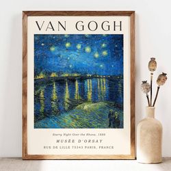 vincent van gogh starry night over the rhone poster, van gogh landscape, stars lake sky river poster, van gogh painting
