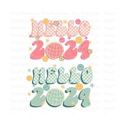 happy new year png, retro happy new year eve 2024 png, disco ball new year's png, peace love party png, happy new year s