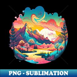 Pastel Landscape  Colorful Psychedelic Art - Retro PNG Sublimation Digital Download - Unlock Vibrant Sublimation Designs