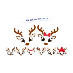 christmas reindeer faces svg png bundle, girl reindeer svg, boy reindeer svg, christmas 2023 svg, cute reindeer face svg
