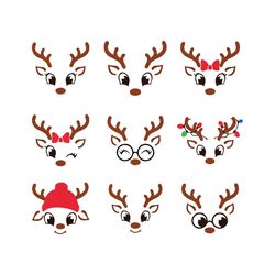 christmas reindeer faces svg png bundle, girl reindeer svg, boy reindeer svg, cute reindeer face svg cricut, mega christ