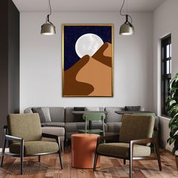minimalist moon and desert print, abstract art, boho wall decor, canvas art, art print