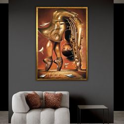 musician woman art canvas print, saxophone artwork, love of music wall art, gift for music lovers