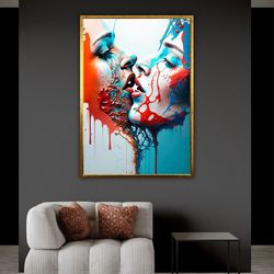 women kissing artwork canvas print, lgbt gift, lesbian wall art, unique artprint