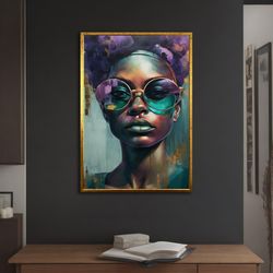 african woman with glasses canvas painting, wall art for your home and office, modern, natural, vibrant, decoration idea