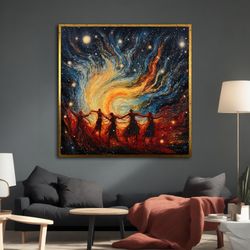 people hand in hand canvas painting, galaxies and stars art, modern decor ideas for your home and office,with different