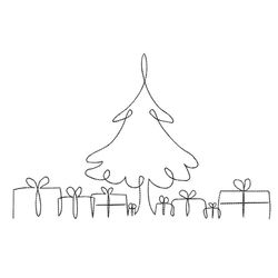 christmas tree embroidery design, christmas line art embroidery design, trendy holiday machine embroidery file