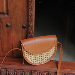 Rattan Colonial Style Summer crossbody Bag | Genuine Rattan Women Purse | Boho Bohemian Coachella Rottan and leather bag