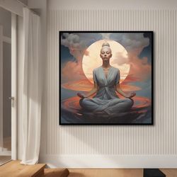 woman doing yoga, canvas painting, meditation poster woman wall art, modern decor ideas for home and office with differe