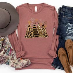 christmas trees long sleeves shirt , plaid leopard cheetah santa shirt , womens merry christmas shirt , christmas gift f