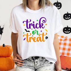 colorful trick or treat shirt , cute halloween tshirt , spooky season tshirt , halloween night tshirt