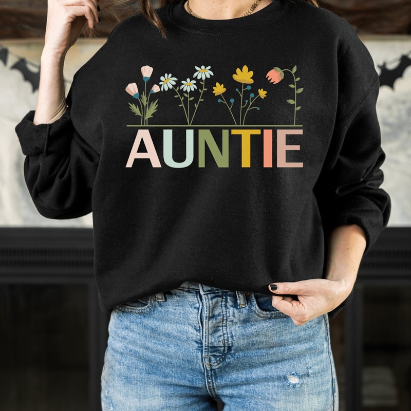 Boho Auntie Sweatshirt, Minimalist Aunt Sweatshirt, Retro Boho Funny Aunt Shirt, Gift for Aunt, Funny Auntie Gift, Pregnancy Announcement.jpg