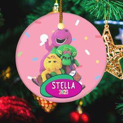personalized barney and friends christmas 2023 ornament, barney birthday ornament