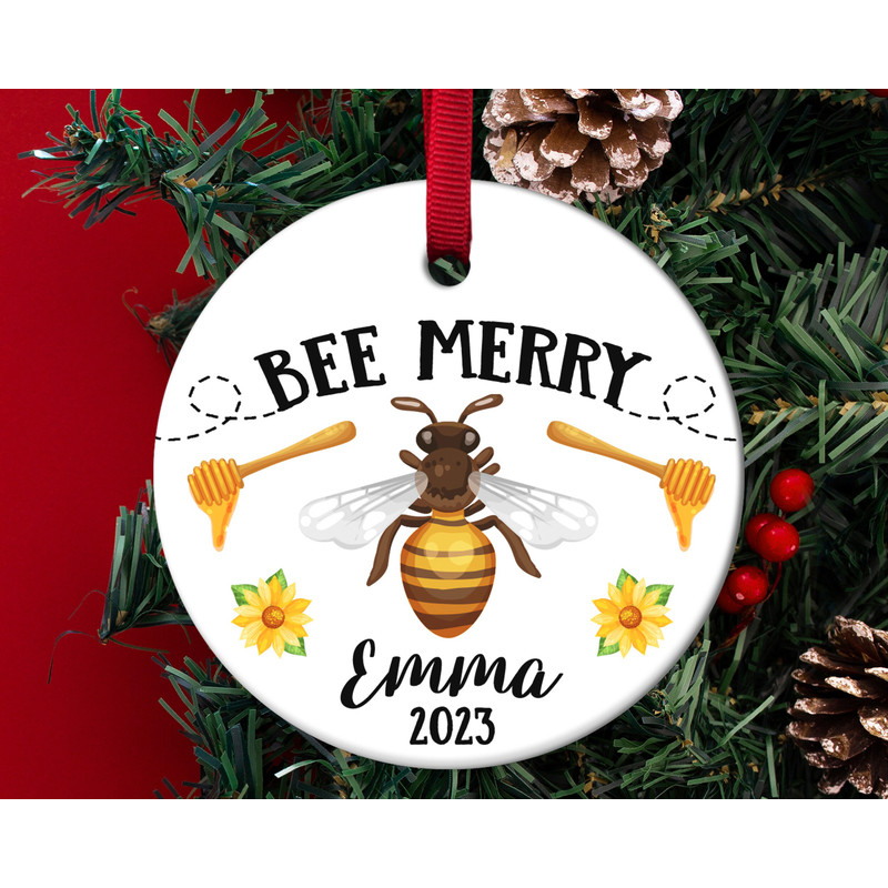 Personalized Bee Ornament 2023,Bee Christmas Ornament,BEE MERRRY Christmas Ornament with Name, HAPN13 - 1.jpg