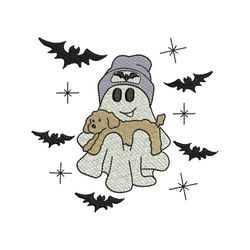 mini ghost with puppy embroidery design, halloween embroidery designs