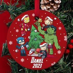personalized marvel ornament,  kid name ornament