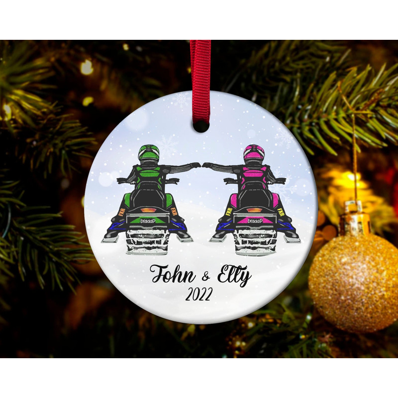 Personalized Snowmobile Christmas Ornament 2022,Gift For Couples,Snowmobile Couples Ornament,Snowmobile Rider Ornament,Couple Driving Gift - 1.jpg