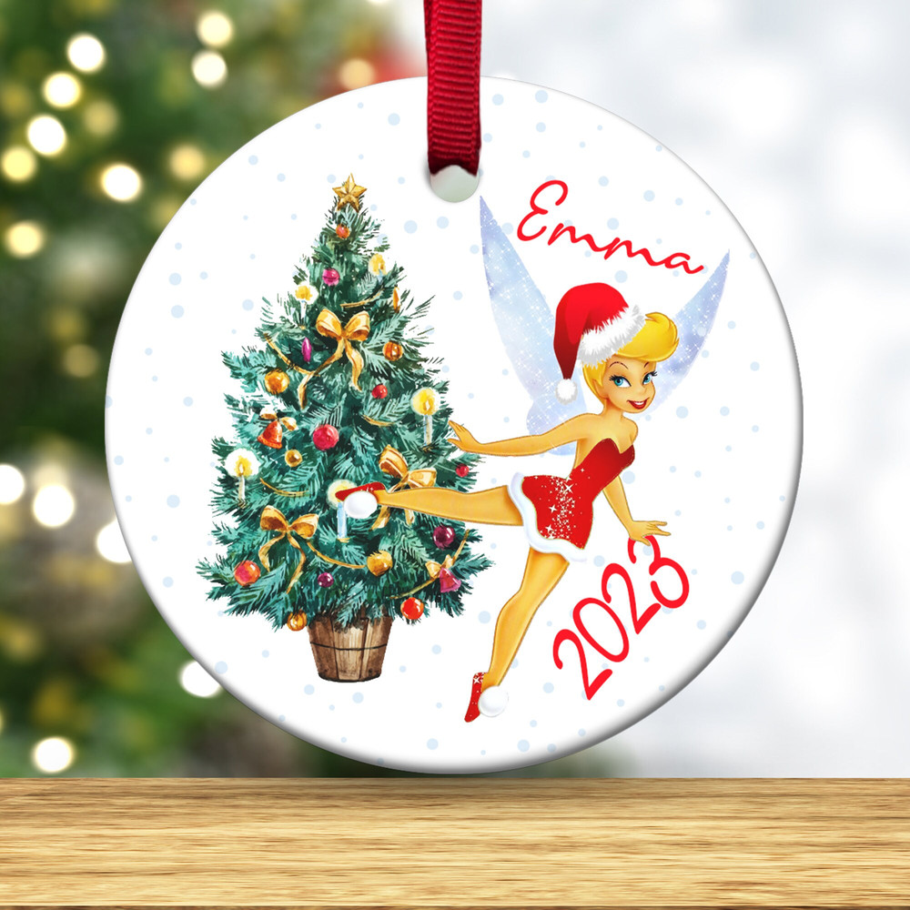 Personalized Tinkerbell Ornament, Tinker Bell Ornament, Peter Pan Ornament, Baby's first Christmas, Kids Ornament, Ceramic Ornament E1MW25 - 3.jpg
