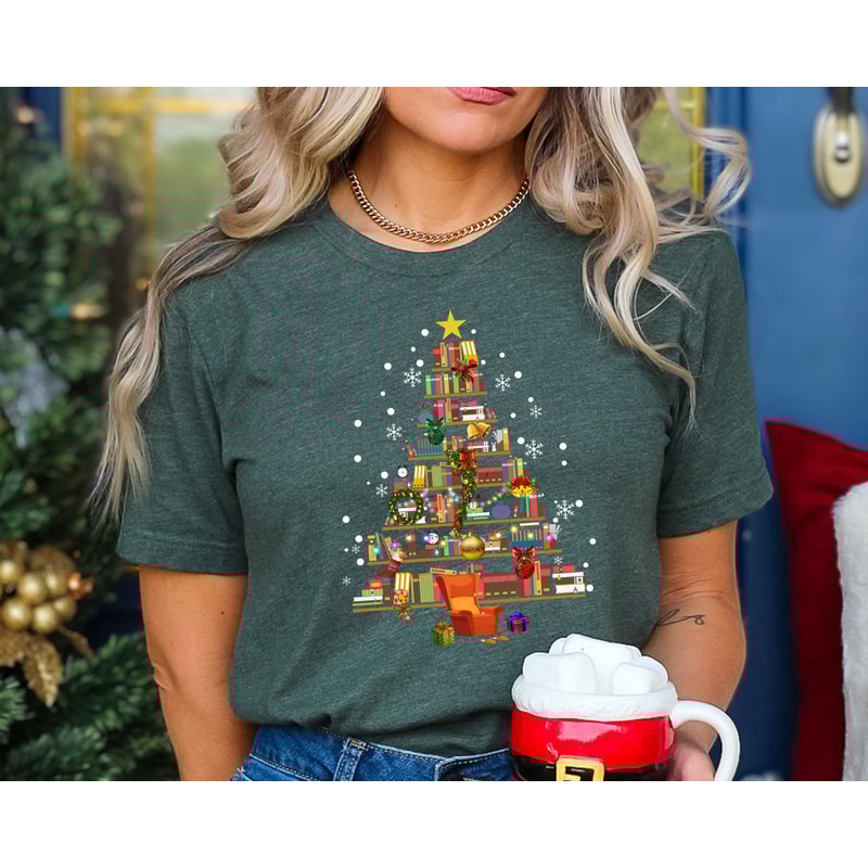 Book Tree Christmas Shirt, Christmas Tree Made of Books Shirt, Gift for Book Lover, Gift For Teachers, Bookworm Christmas Shirt, Xmas Shirt 1.jpg