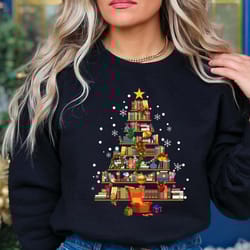 book tree christmas sweater, christmas tree made of books sweatshirt, gift for book lover, gift for teachers, bookworm c