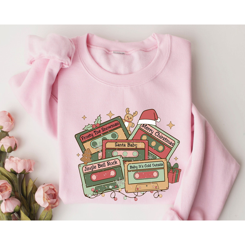 Cassettes Christmas Sweatshirt, Merry Christmas Sweatshirt, Santa Baby, Trendy Christmas Sweatshirt, Xmas Gift, Western 90s Country Music.jpg