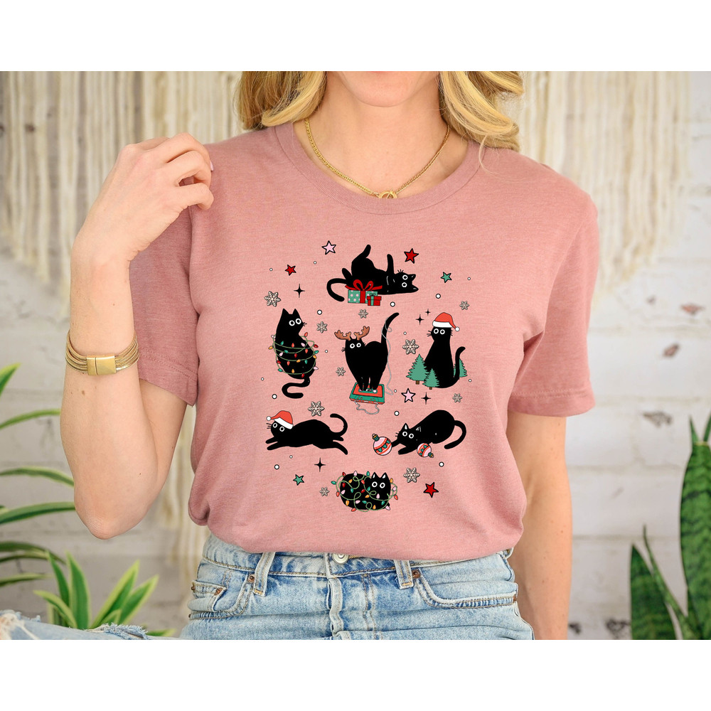 Christmas Black Cat Shirt, Black Cat Christmas Shirt, Kitten Christmas Shirt, Cat Lover Gift, Cat Mom Shirt, Xmas Gift, Holiday Shirt.jpg