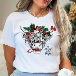christmas cow shirt, cow christmas shirt, merry christmas heifers tee, highland cow farm christmas shirt, farmer cow ani