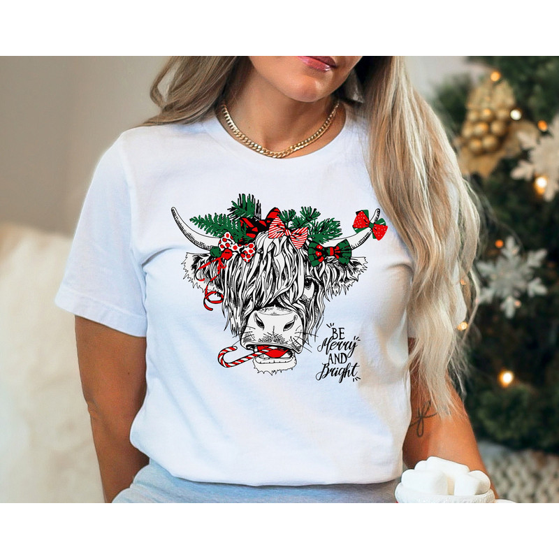 Christmas Cow Shirt, Cow Christmas Shirt, Merry Christmas Heifers Tee, Highland Cow Farm Christmas Shirt, Farmer Cow Animal Lover Shirt.jpg