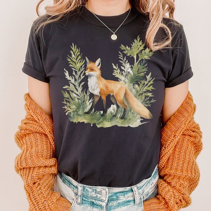 Enchanted Forest Shirt, Fox Shirt, Watercolor Shirt, Fairycore Shirt, Forestcore Shirt, Goblincore Clothing, Vintage Fox,Forest Animal Shirt.jpg
