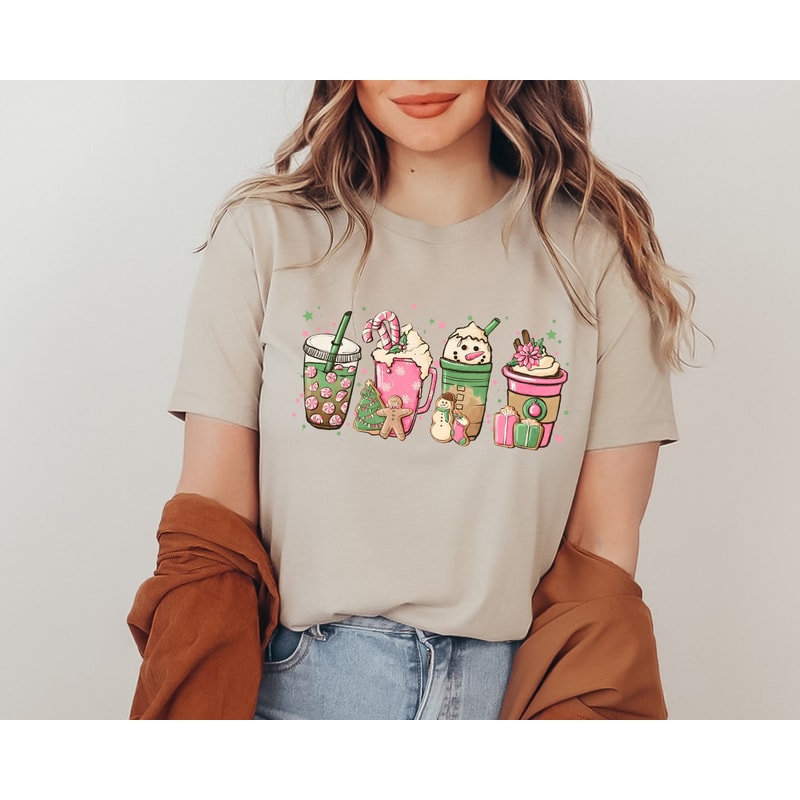 Christmas Pink Coffee Shirt, Christmas Shirt, Merry Christmas Shirt, Coffee Lover Gift Worker Winter, Christmas Snowman Latte Coffee Love T.jpg