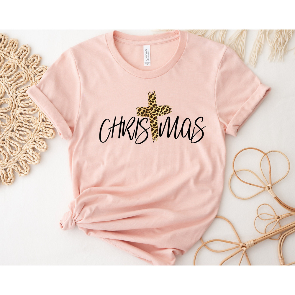 Christmas Shirt, Christmas Cross Shirt, Family Matching Christmas, Jesus Christmas Shirt, Christmas Gift Idea, Leopard Cross Shirts.jpg