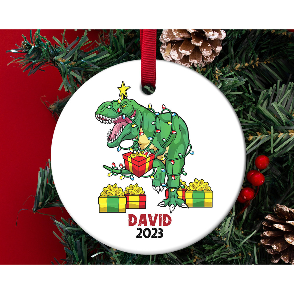 T rex Dinosaur Christmas Ornament,Christmas Kids Ornament,Personalized Dinosaur Christmas Ornament,Xmas Gift, HAPS30 - 1.jpg