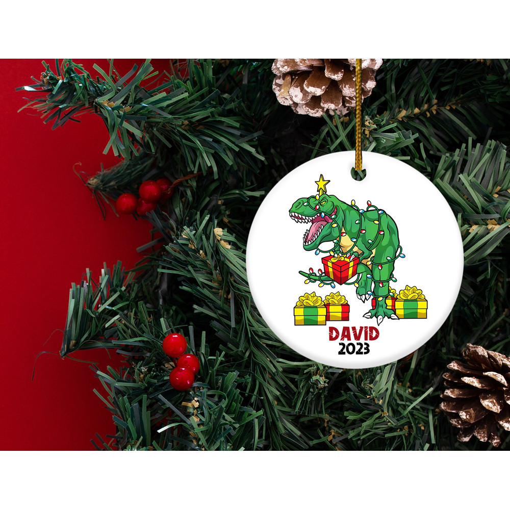 T rex Dinosaur Christmas Ornament,Christmas Kids Ornament,Personalized Dinosaur Christmas Ornament,Xmas Gift, HAPS30 - 2.jpg