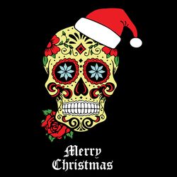 sugar skull santa svg, merry christmas svg, skull clipart, holidays svg, flowers svg, cricut file, digital download