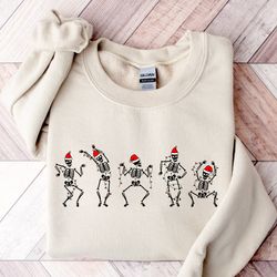 christmas skeleton sweatshirt, dancing skeleton sweatshirt, santa skeleton graphic sweater, halloween gifts, fall hallow