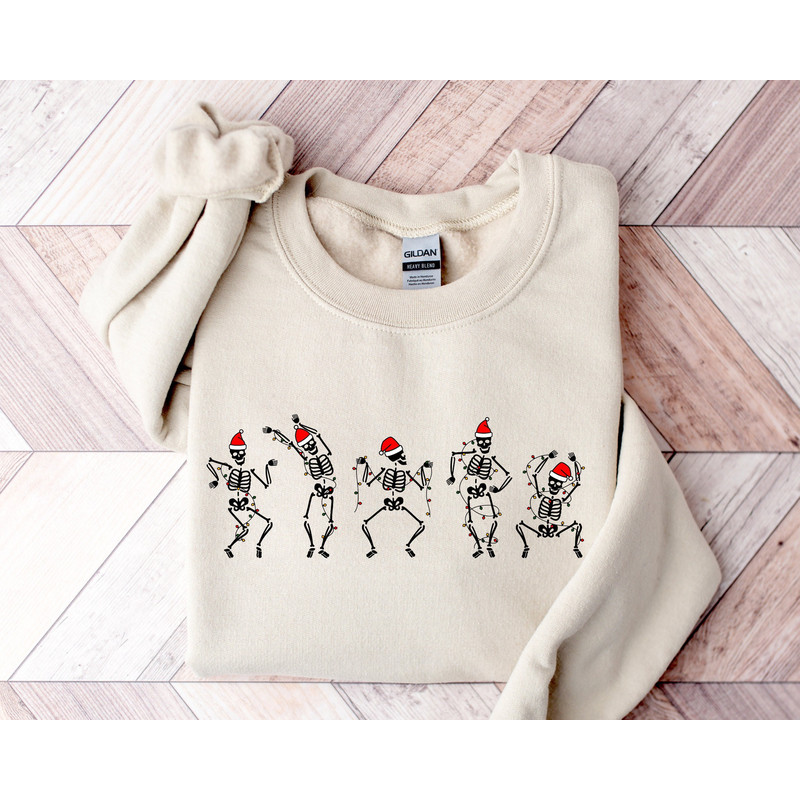 Christmas Skeleton Sweatshirt, Dancing Skeleton Sweatshirt, Santa Skeleton Graphic Sweater, Halloween Gifts, Fall Halloween Sweatshirt.jpg