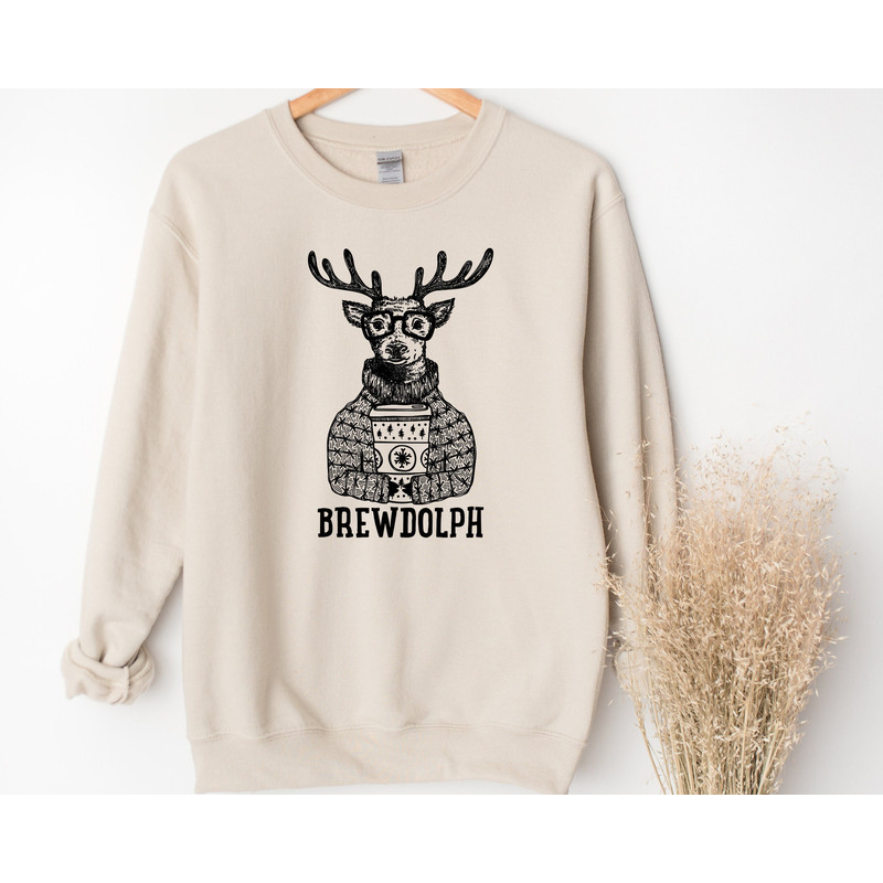 Christmas Sweatshirt, Christmas Coffee Sweater, Brewdolph Sweatshirt, Coffee Lover Gift, Reindeer Sweatshirt, Gift For Dad, Christmas Party.jpg