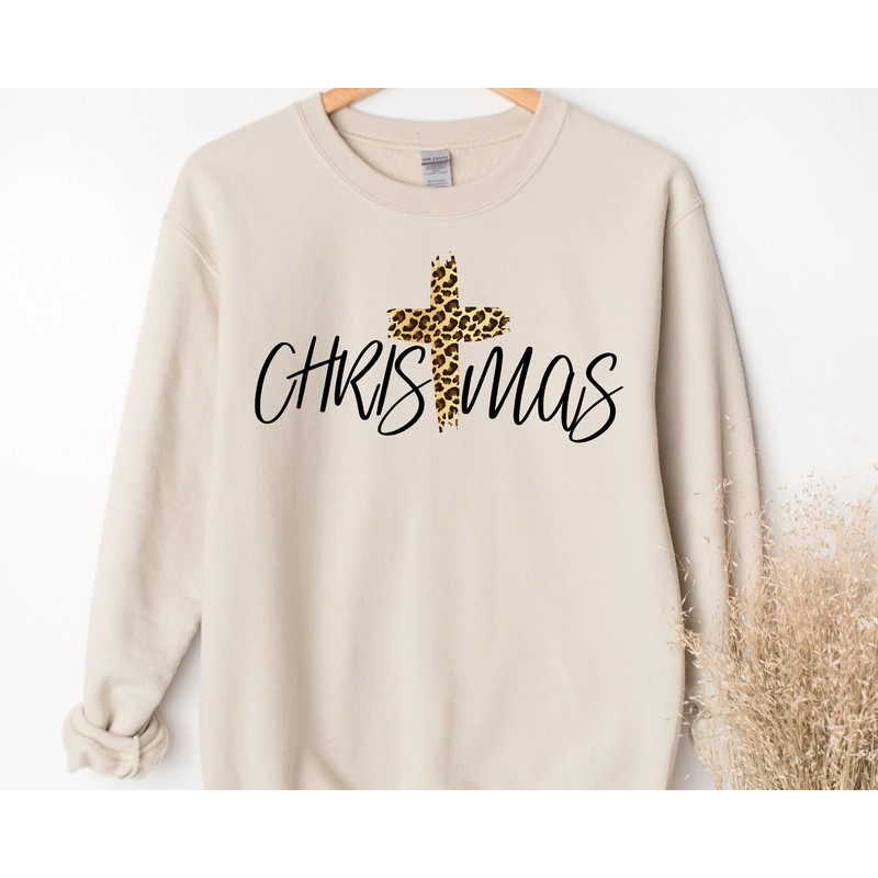 Christmas Sweatshirt, Christmas Cross Sweatshirt, Family Matching Christmas, Jesus Christmas Sweatshirt, Christmas Gift Idea, Holiday Gift.jpg