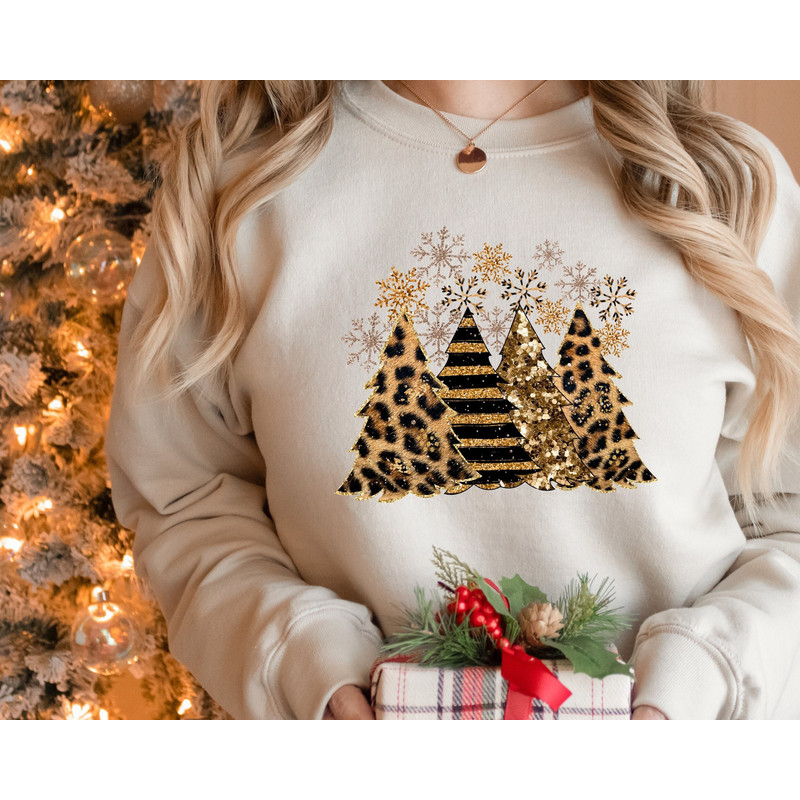 Christmas Sweatshirt, Christmas Tree Sweater, Christmas Buffalo Plaid Tree, Leopard Sweatshirt, Merry Christmas Sweatshirt, Leopard Tree Tee.jpg