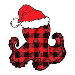 red buffalo plaid octopus svg, octopus santa svg, octopus christmas svg, christmas svg, digital download