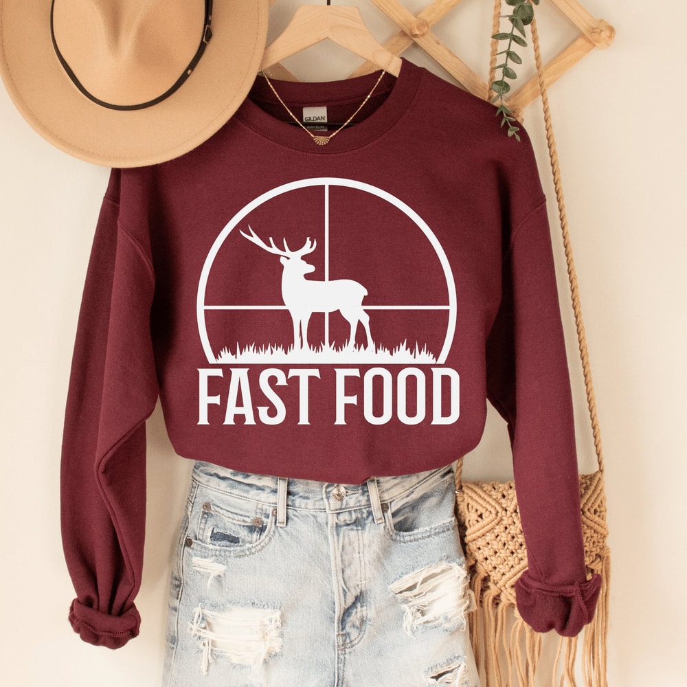 Hunting Sweatshirt, Funny Joke Hunting Shirt, Dad Hunter, Deer Shirts, Funny Gifts For Hunters, Fast Food Deer, Gift for Deer Hunter.jpg