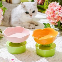 Flower Shape Ceramic Raised Cat Bowls, Elevated Cat Food Bowls, Anti Vomiting Pet Food Bowl, Colorful Porcelain Pet Bowl