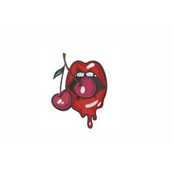 lips with cherry machine embroidery design. 3 sizes. red lips embroidery design