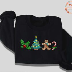 Christmas Tree Embroidery Sweatshirt, Funny Christmas Embroidery Sweatshirt, Santa Clause 2023 Embroidery Sweatshirt