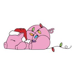 sleeping christmas lights pig christmas svg, pig clipart, pig christmas svg, pig santa svg, digital download